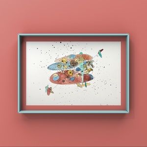 Original water color painting colorful wall art